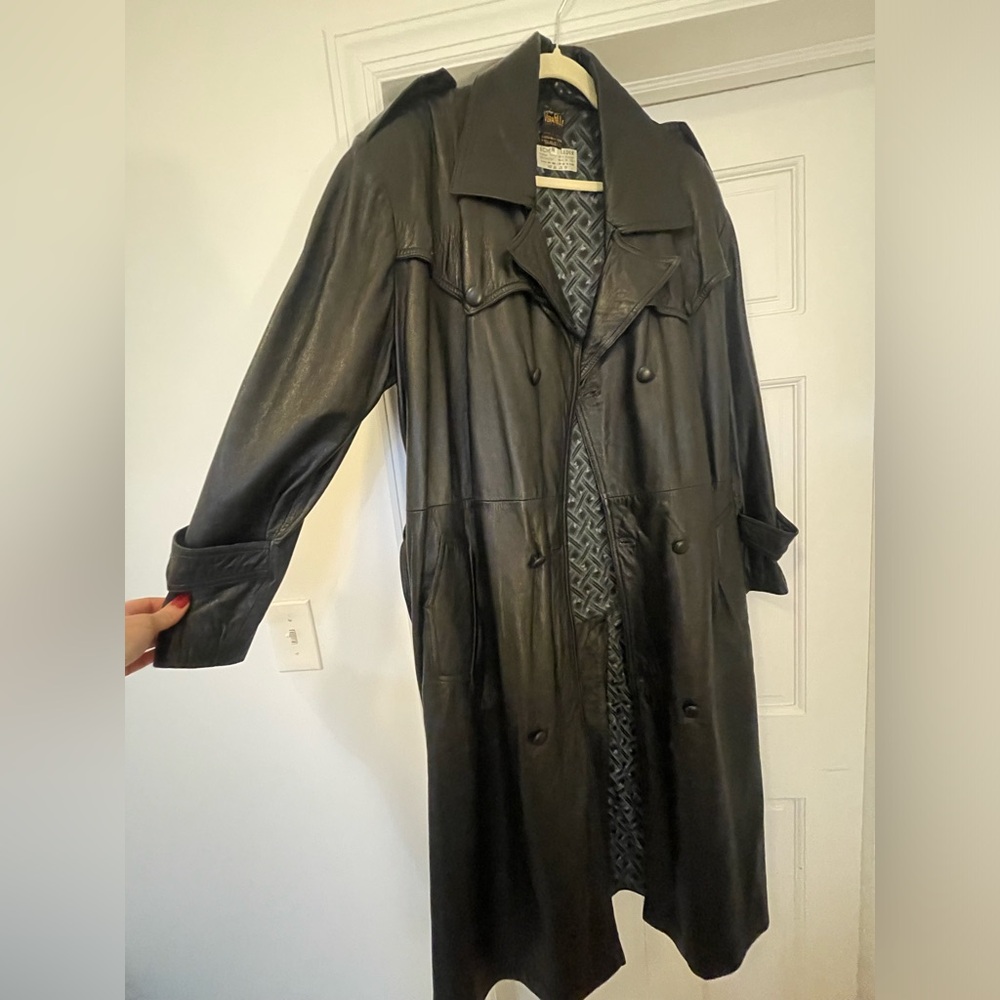 Black leather trench coat